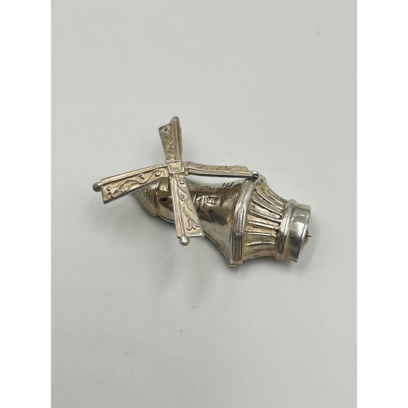 Sterling Silver Windmill Pin Brooch Signed By LANG Articulated Rotating Movable - Picture 5 of 9